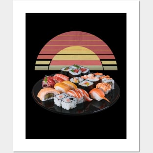 Retro vintage Sushi with retro sunset Posters and Art